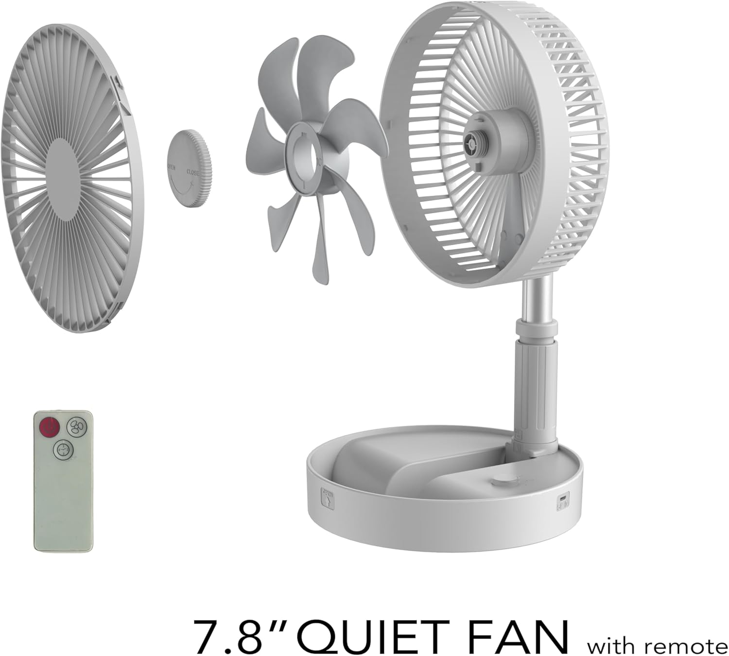 Foldable Fan Pedestal for Bedroom, Super Quiet Portable Fan Rechargeable Remote Control, also for Office, Camping Adjustable height Floor and Table Suitable, 8“ Black