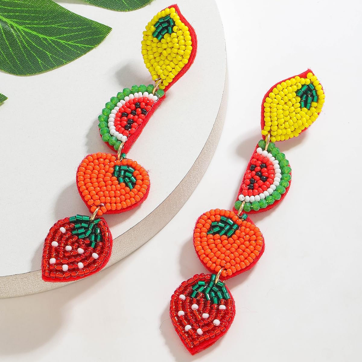 Beaded Fruit Long Dangle Earrings for Women, Handemade Beads Lemon Watermelon Orange Strawberry Charms Earring, Lightweight Bohemian Jewelry Gift for Teens Summer Party - Image 7