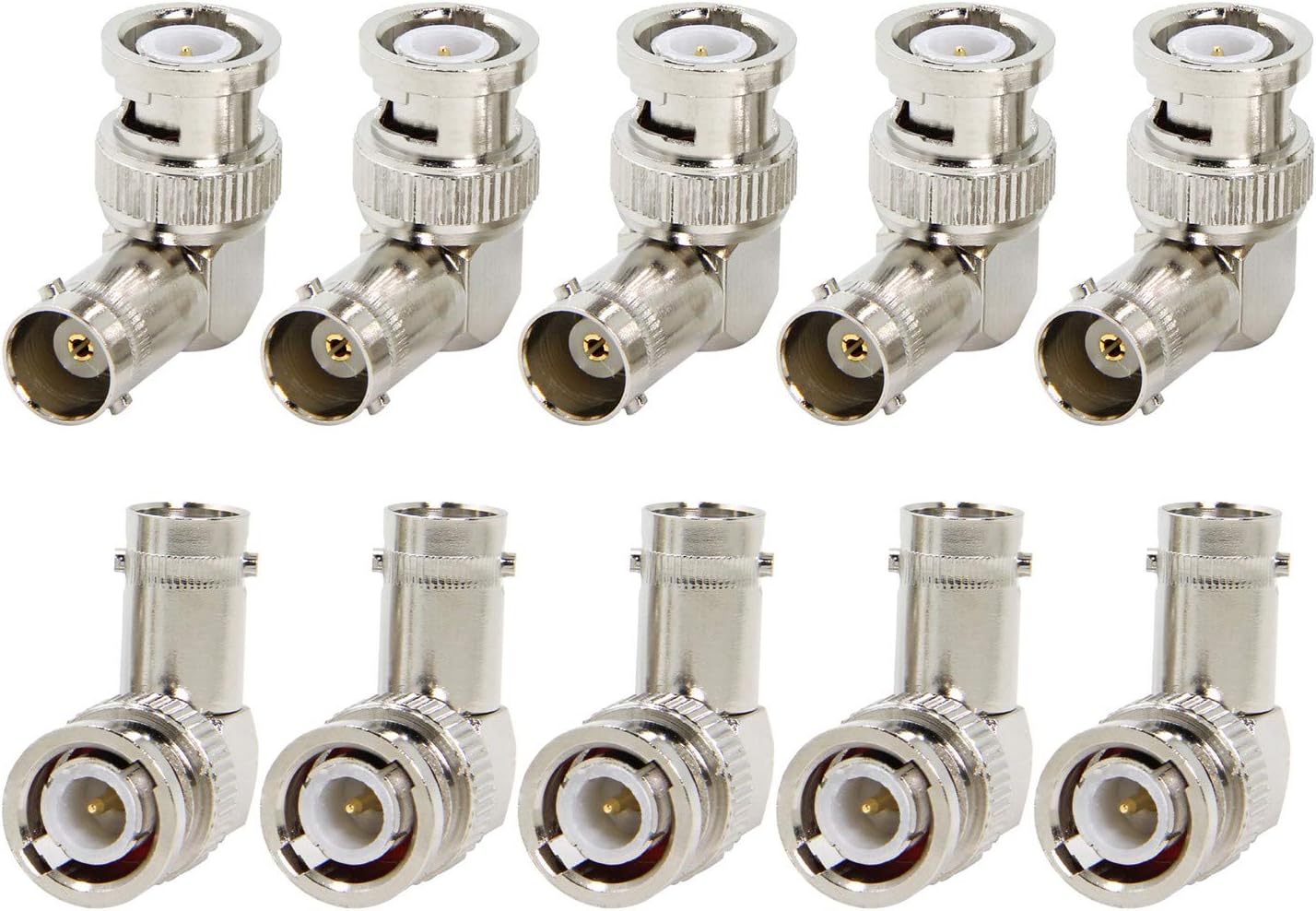 Ullnosoo 90 Degree BNC Adapter - Right Angle Male to Female Connector Pack of 10 for Scanner, Camera