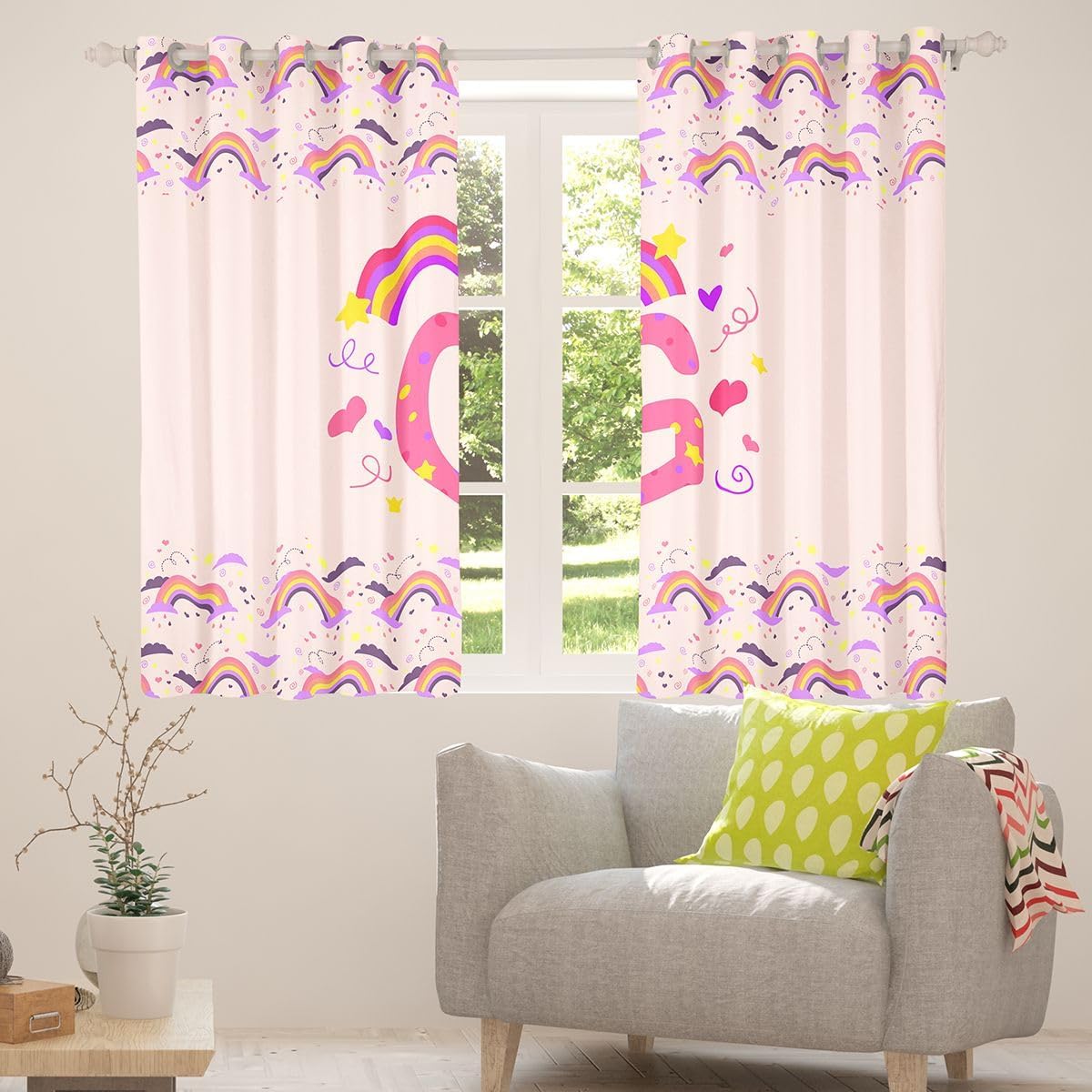 Feelyou Cute Pink Rainbow Curtains for Bedroom Living Room Personalized Initial G Blackout Darkening Drapes Heart Window Treatments, 2 Panels 38 x 45 Inch Love Room Decor Kawaii image 4