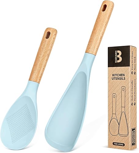 Miniatura 16 de Cuchara de cocina y cuchara de arroz para utensilios de cocina antiadherentes, ideal para cocinar y servir silicona mate resistente sin BPA, cuchara