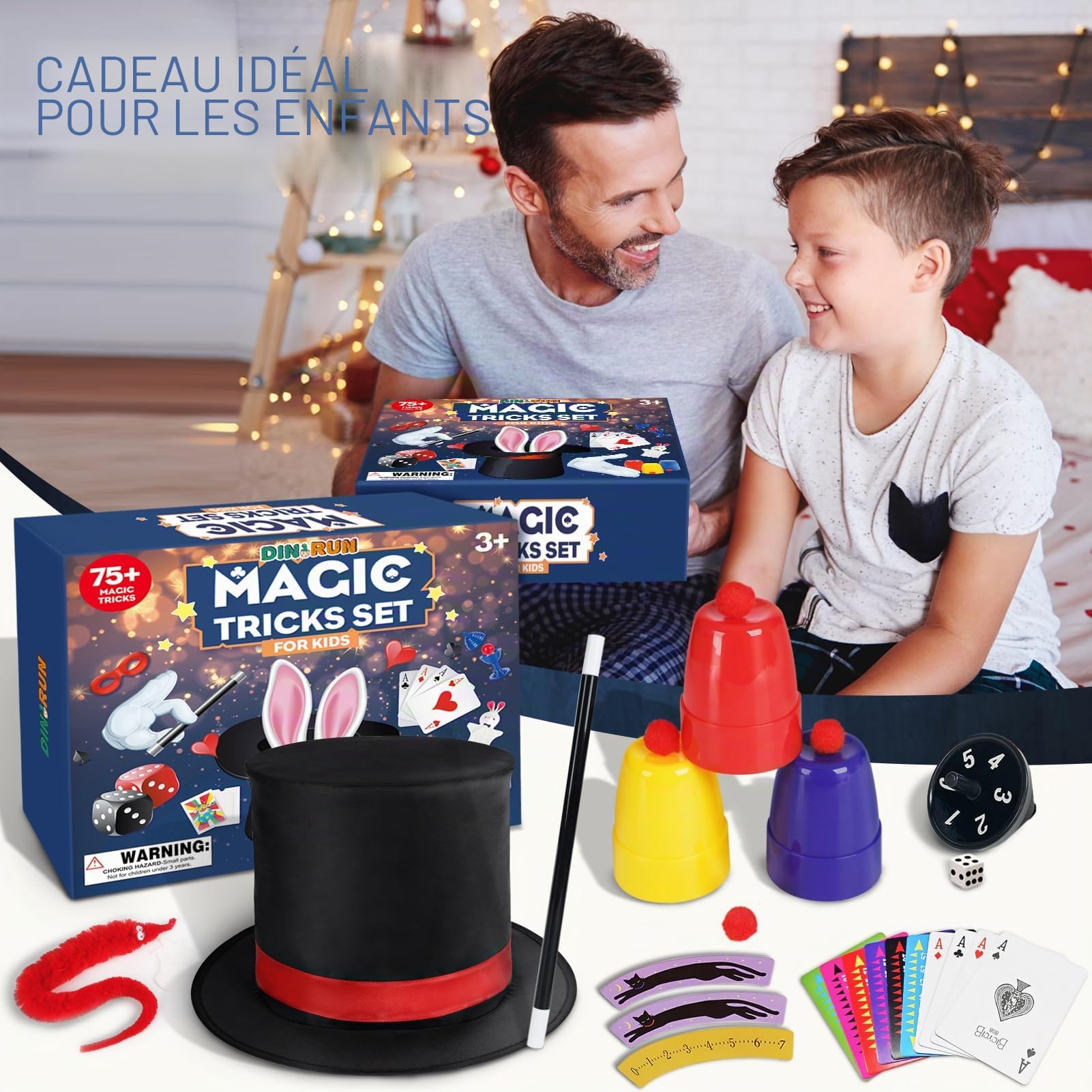 DINORUN Magie Jeux Enfant-Coffret Magie Enfant avec Chapeau Magique & Baguette Magique & Instructions pour Enfants, Cadeaux Enfant 6 7 8 9 10 11 12 Ans