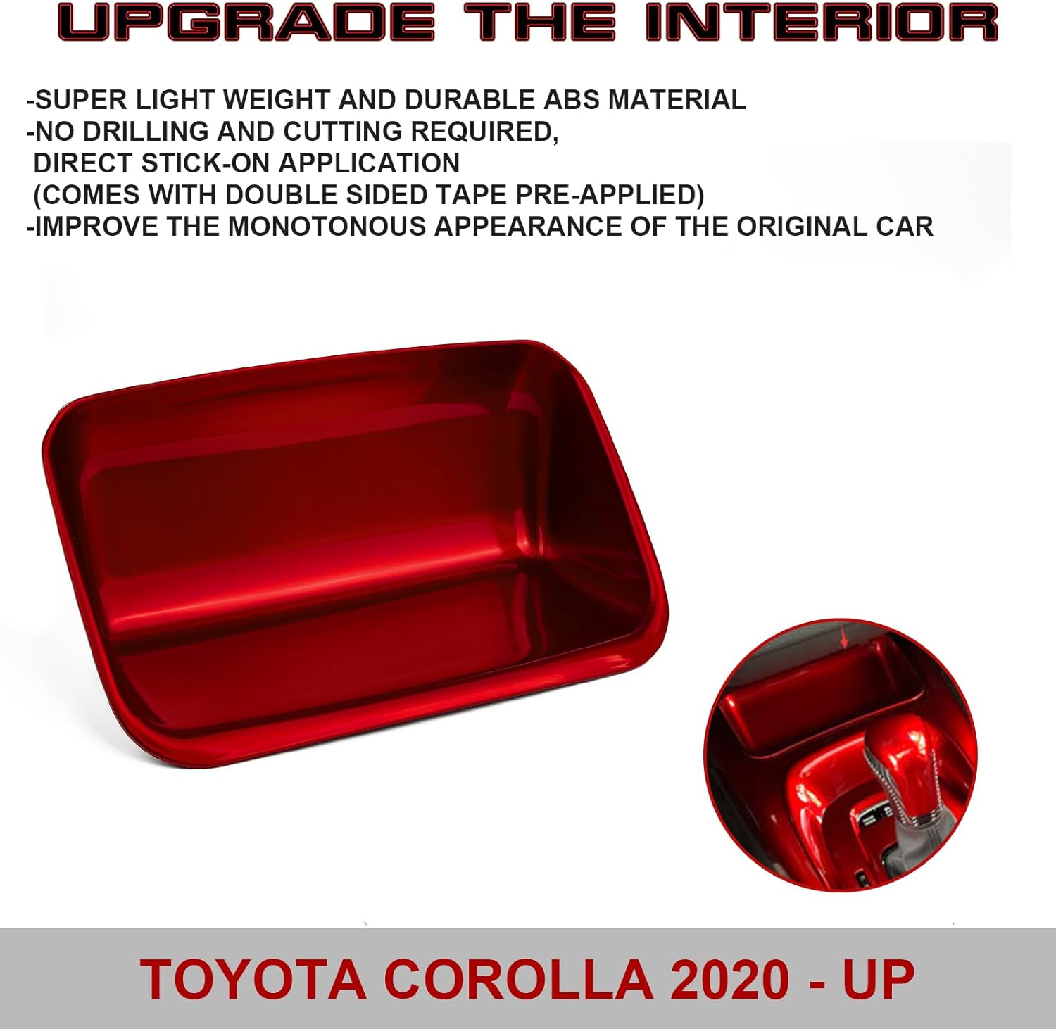 x xotic tech Compatible with Toyota Corolla 2020 2021 2022 2023 2024 2025 2026 ABS Center Console Storage Box Front Cover Gear Shift Panel Frame Cup Holder Interior Decoration Trim Accessories (Red)