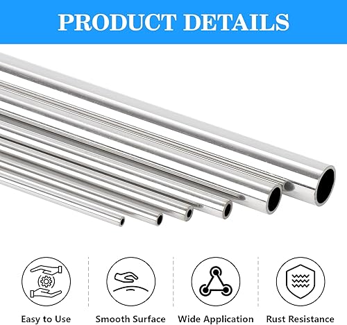 Miniatura 4 de A-KARCK Tubo de acero inoxidable OD 304 de 1 pulgada, tubo de acero recto redondo de metal de 12 pulgadas de longitud de 0.059 in de grosor de