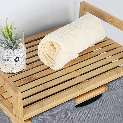 Miniatura 6 de Organizador independiente de bambú de 3 secciones para ropa sucia organizador clasificador de cesta de ropa con cajones extraíbles para dormitorio