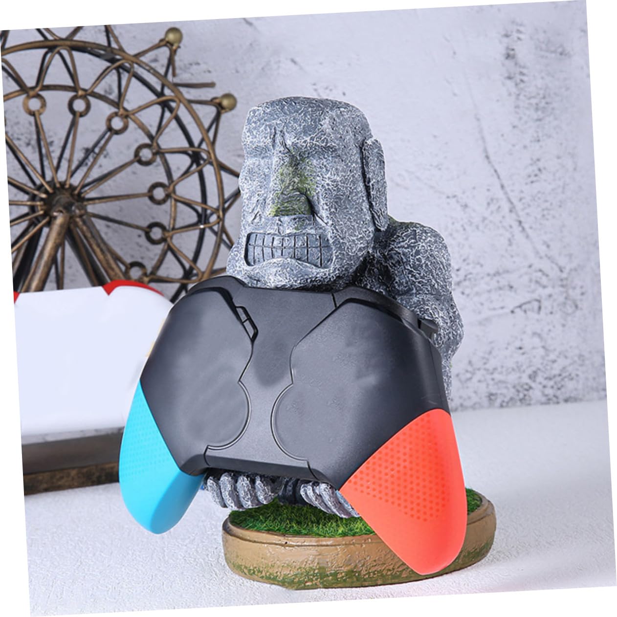 Gatuida Supporto per Controller da Gaming in Resina a Forma di Statua Moai, Design Unico Resistente a Usura e Sbiadimento, per Home e Desktop