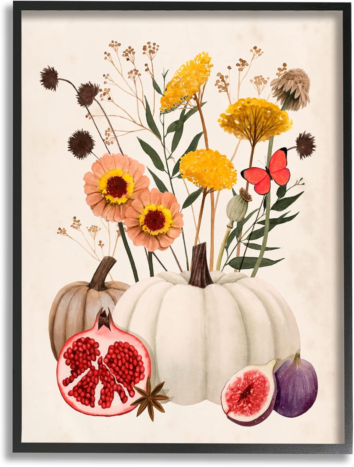 Stupell Industries Autumn Harvest Arrangement Pumpkin Pomegranate Fig Fruits, Design by Grace Popp