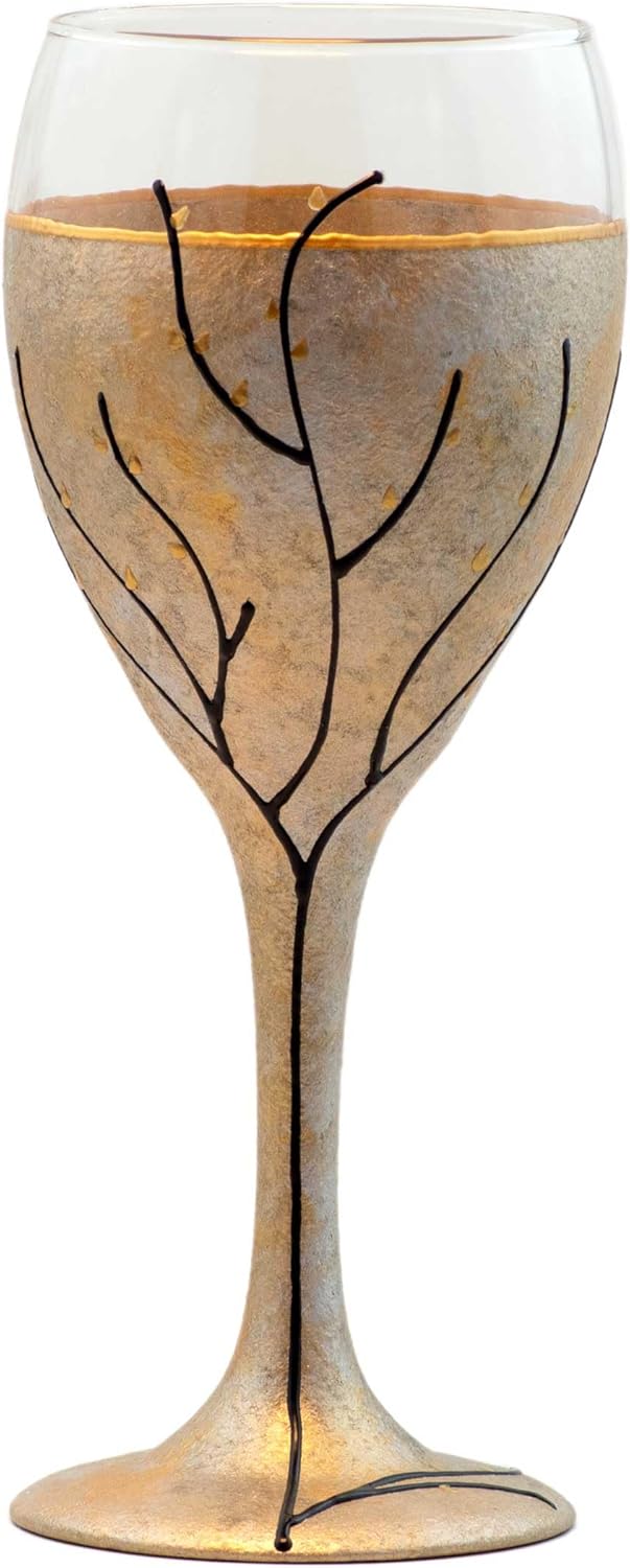 Sand and Water Creations Hand Painted Kiddush Cup Wine Glass Tree of Life 7" Gold Silver