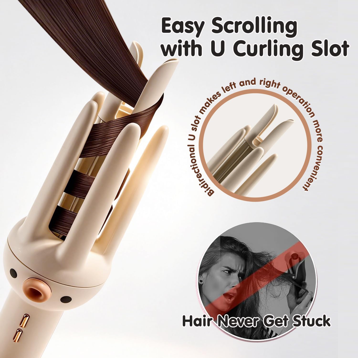 Automatic Hair Curler Rotating Curling Iron, 3 Temperature Settings for All Hair Types, 10s Fast Heating 20s Hold, Hair Crimper Tool with Comb & Clips, Lightweight Travel Curling Wand