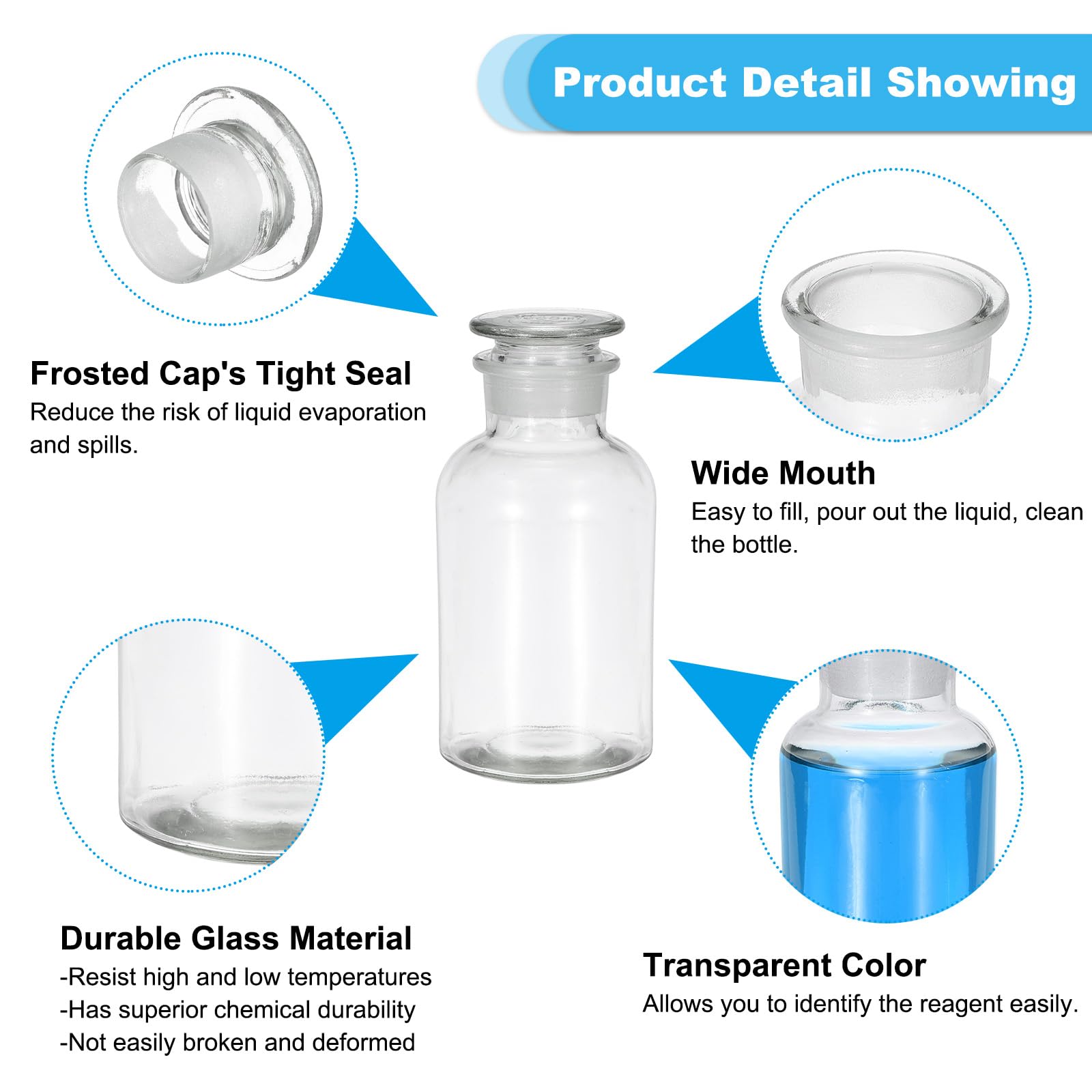 PATIKIL Flacon Réactif, 3 Pcs 1000ml Verre Large Ouverture Flacon Stockage Réactif Avec Bouchon Verre Rodé Pour Laboratoire Eau Réactifs Liquides, Chimie, Science, Vase, Parfum,