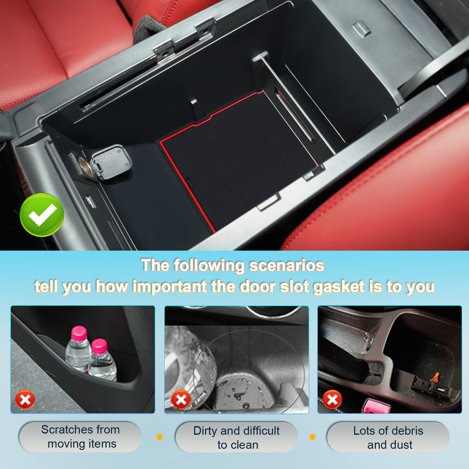 BIXUAN MAZDA3 2024 Compatibile con Mazda 3 Axela 2019-2023 2024 Tappetini antiscivolo per console centrale, braccioli, tappetini in gomma, supporto per bevande, tappetino antiscivolo