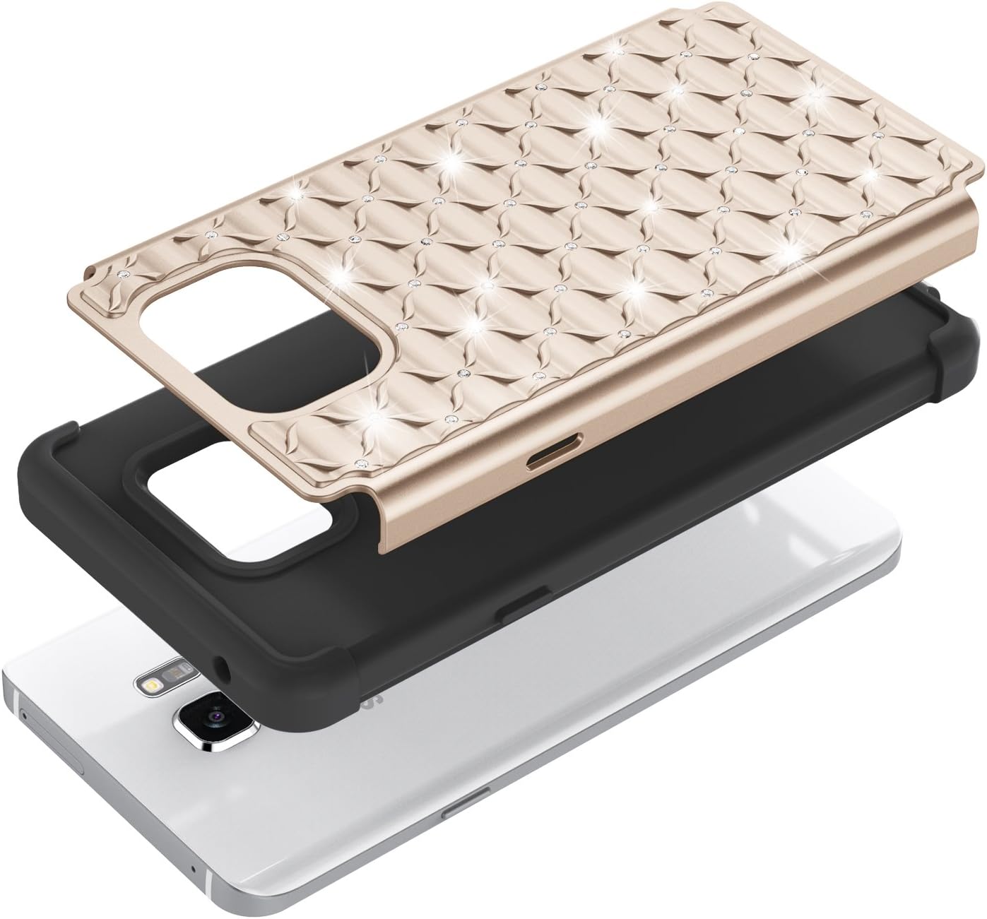 Galaxy Note 5 Case, TILL Studded Rhinestone Crystal Bling Diamond Sparkly Luxury Shock Absorbing Rugged Defender Hybrid Silicone Plastic Glitter Cute Case Cover for Samsung Note 5 V SM-N920 [Gold]