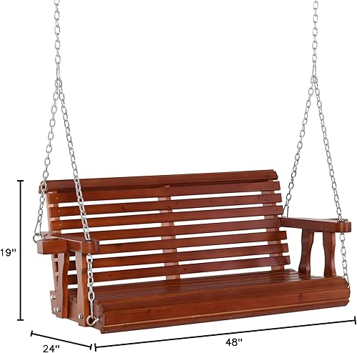 Miniatura 13 de Columpio doble de madera de cedro de 4 pies con cadena de hierro, 500 libras, color marrón oscuro