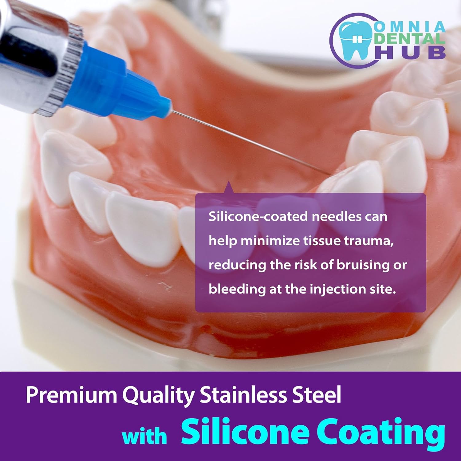 Omnia Dental Grade Plastic Hub Needles 27G Short | 100 Pcs Disposable Dental Needles Self-Threading Tri-Bevel Point Needles