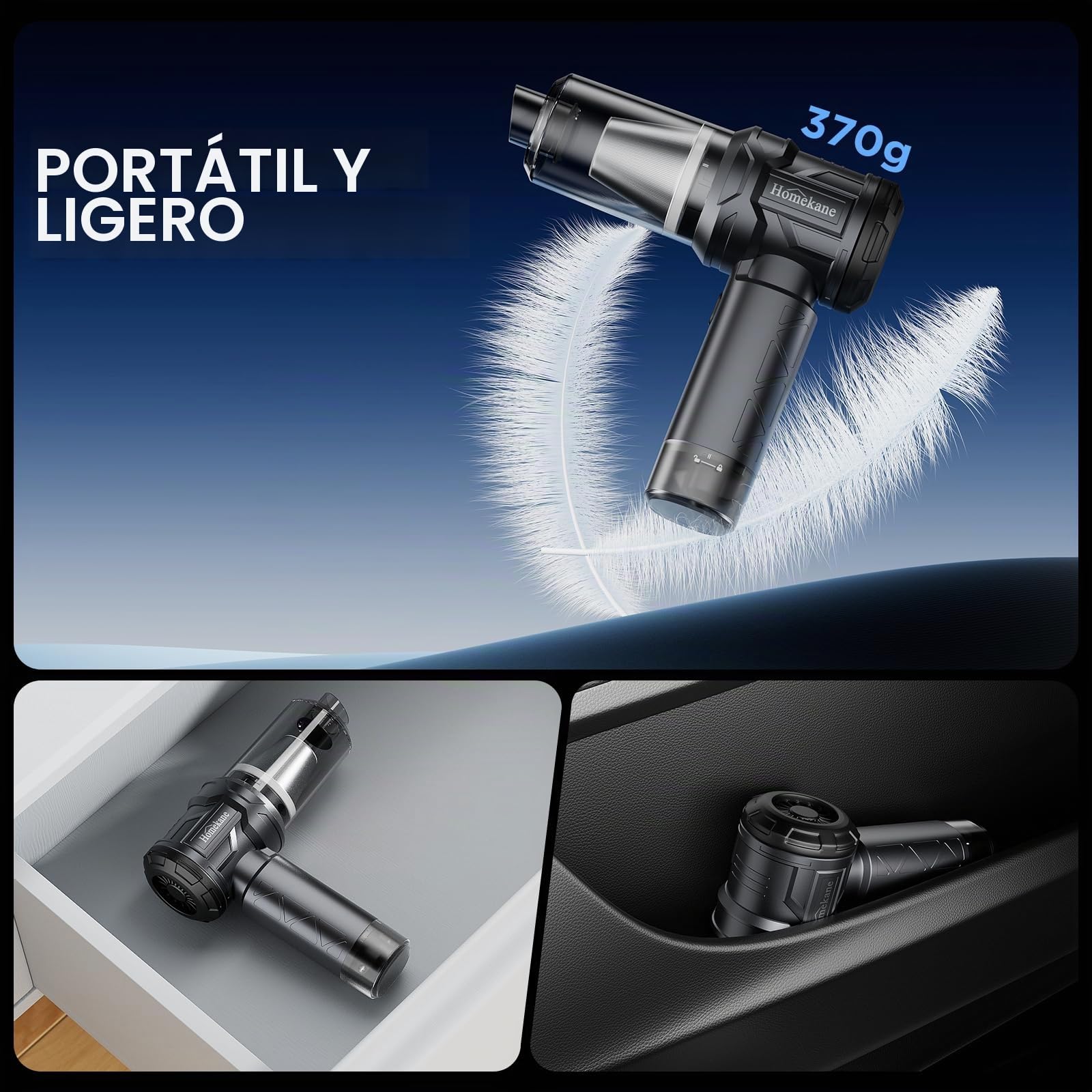 Aspirador de Mano, 25000Pa Aspiradora sin Cable Coche 5 en 1 con Motor sin Escobillas, 2 Niveles de Succión, Mini Aspira Auto para casa, Auto, Oficina y Pieles de Animales domésticos