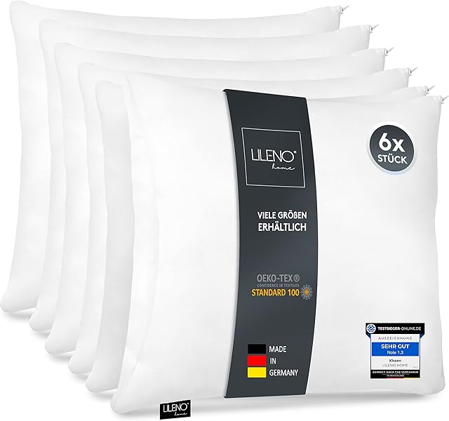 LILENO HOME Poduszka z mikrofibry 60 x 60 cm [zestaw 6 sztuk] pranie w temperaturze do 95 stopni z zamkiem błyskawicznym  poduszka 60 x 60 cm jako wypełnienie do łóżka lub jako poduszka dekoracyjna  poduszka na sofę i