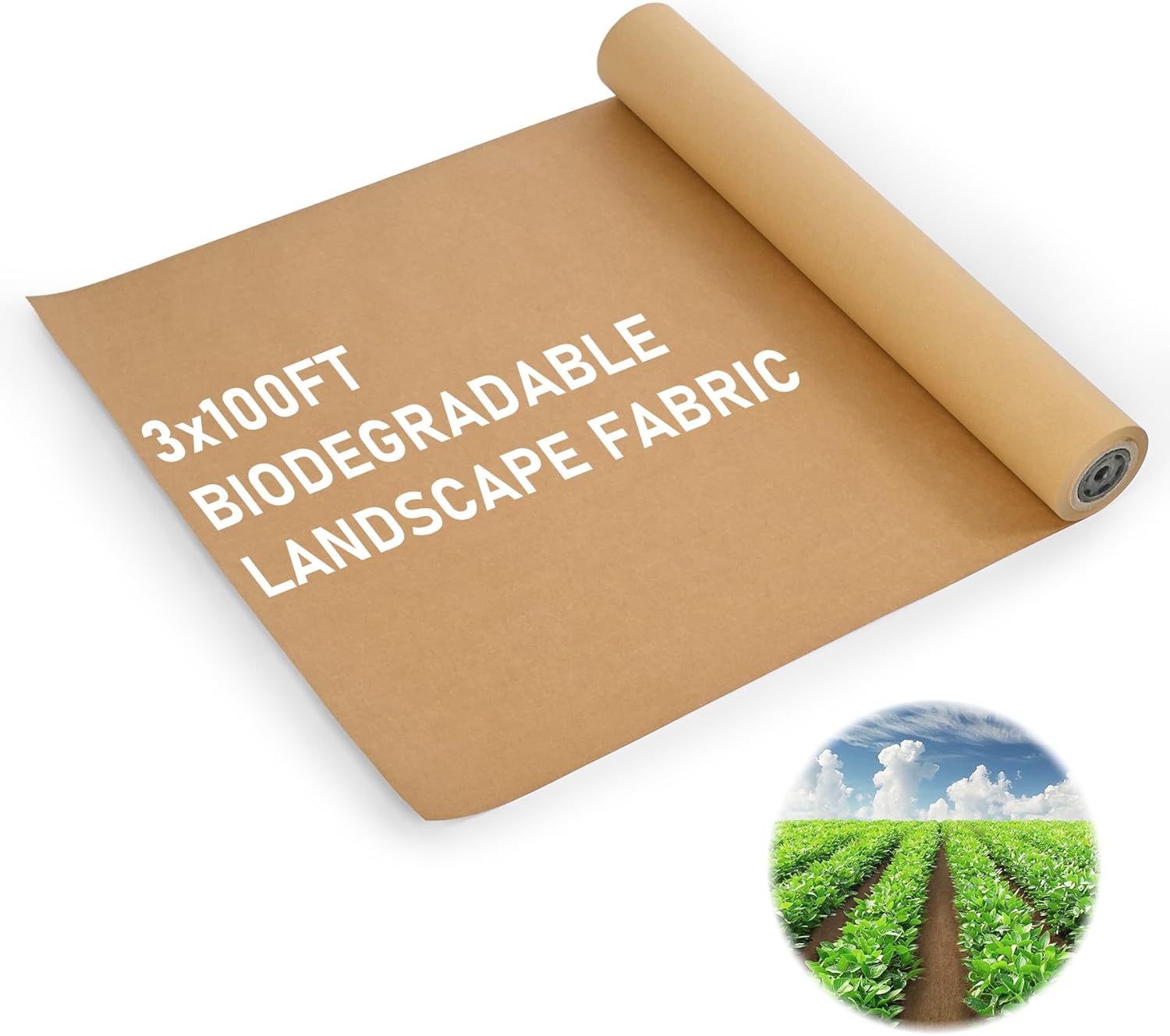 Biodegradable Paper Weed Barrier - Garden Weed Barrier Fabric, 3ft x 100ft Kraft Paper for Natural Weed Control in Gardens, Lawns & Flower Beds