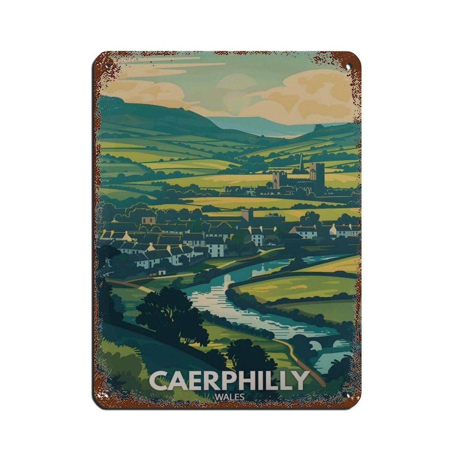 Lxwnze 30L X 40W Cm Caerphilly Poster, Wales City Art Tin Sign Vintage Metal Pub Club Cafe Bar Home Wall Art Decoration Poster Retro 12X16inch(30X40cm)