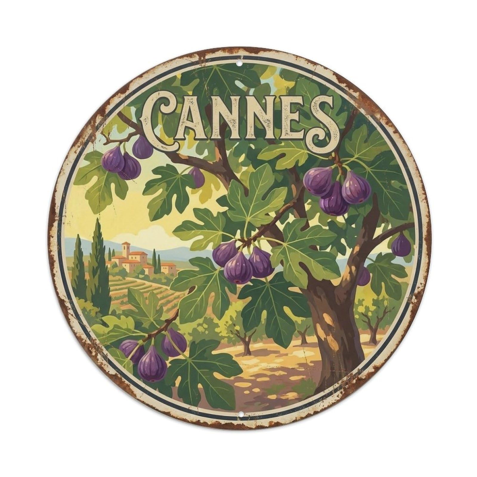 Cannes Fig Tree Mediterranean Travel Vintage Metal Tin Sign