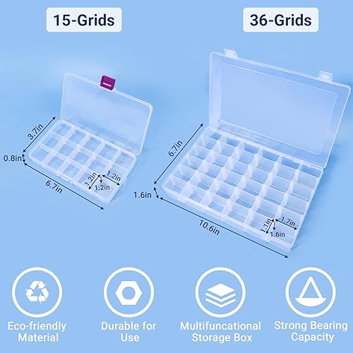 Miniatura 2 de Caja de almacenamiento organizadora de cuentas, 1 organizador de uñas postizas de 36 rejillas, 2 unidades de 15 rejillas de diamantes de imitación,