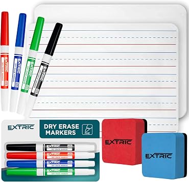 Small White Board for Kids 2 PK Dry Erase Lapboard 4 Markers 2 Erasers | Includes 2 Whiteboards, 4 Fine Tip Markers, 2 Mini Erasers Featuring Blank and Lined Sides, Ideal for Classroom, Homeschool