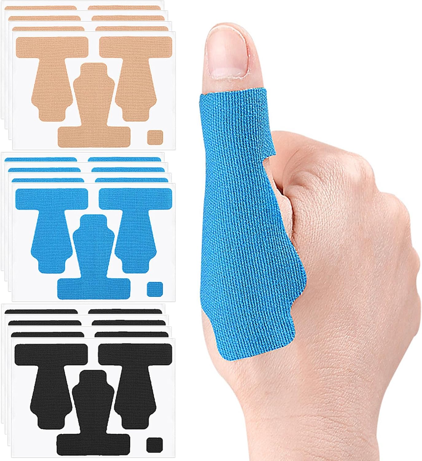 Precut Kinesiology Tape for Thumb, 36 Pcs Elastic Breathable Athletic Tapes Thumb Support Brace Tape, Self Adhesive Big Toe Brace Strap Thumbs Guard Patches for Arthritis & Tendonitis Pain Relief
