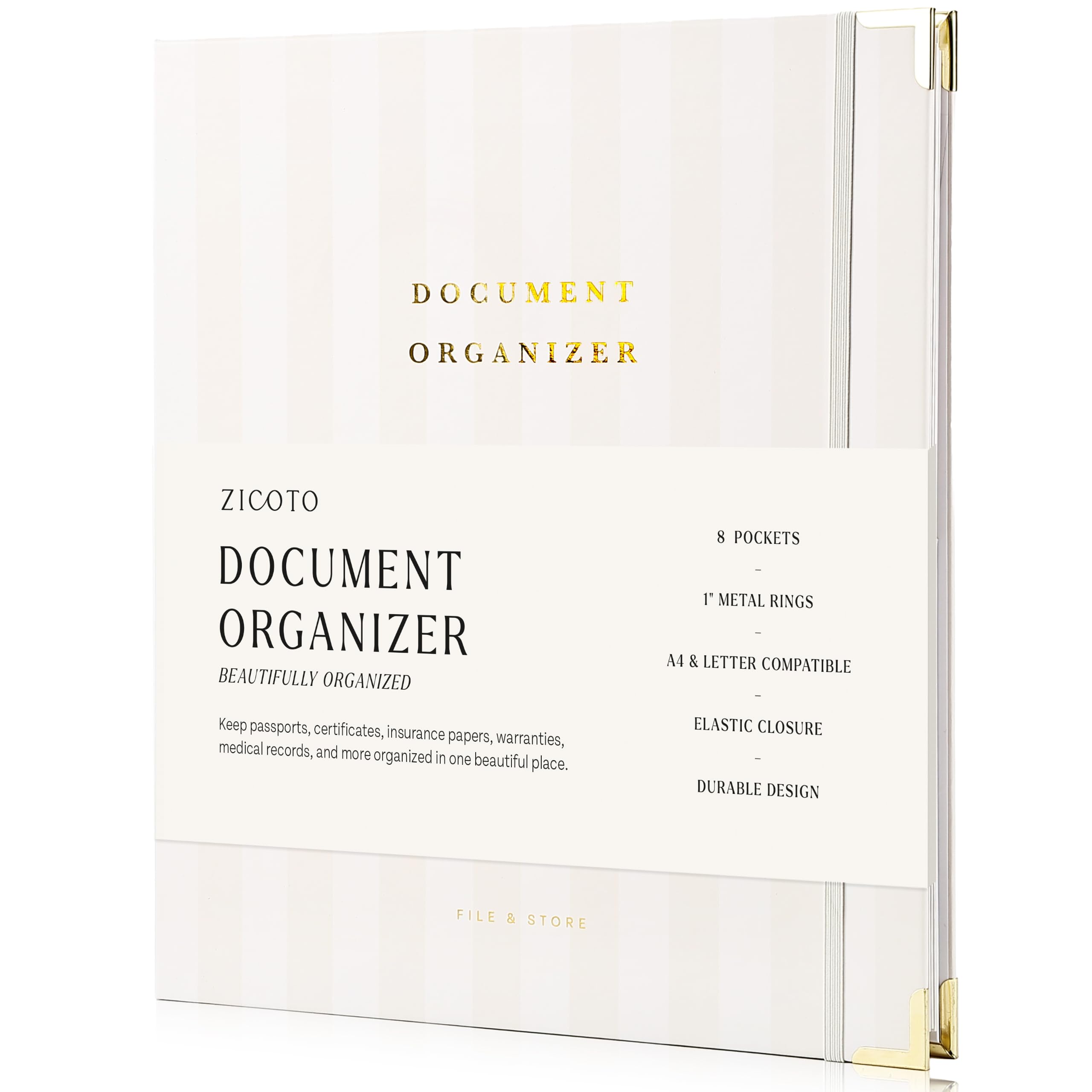 Organizer per documenti estetico, robusto raccoglitore a 3 anelli a righe per conservare in modo sicuro tutti i documenti e i file importanti in un unico posto, cartella espandibile facile da usare