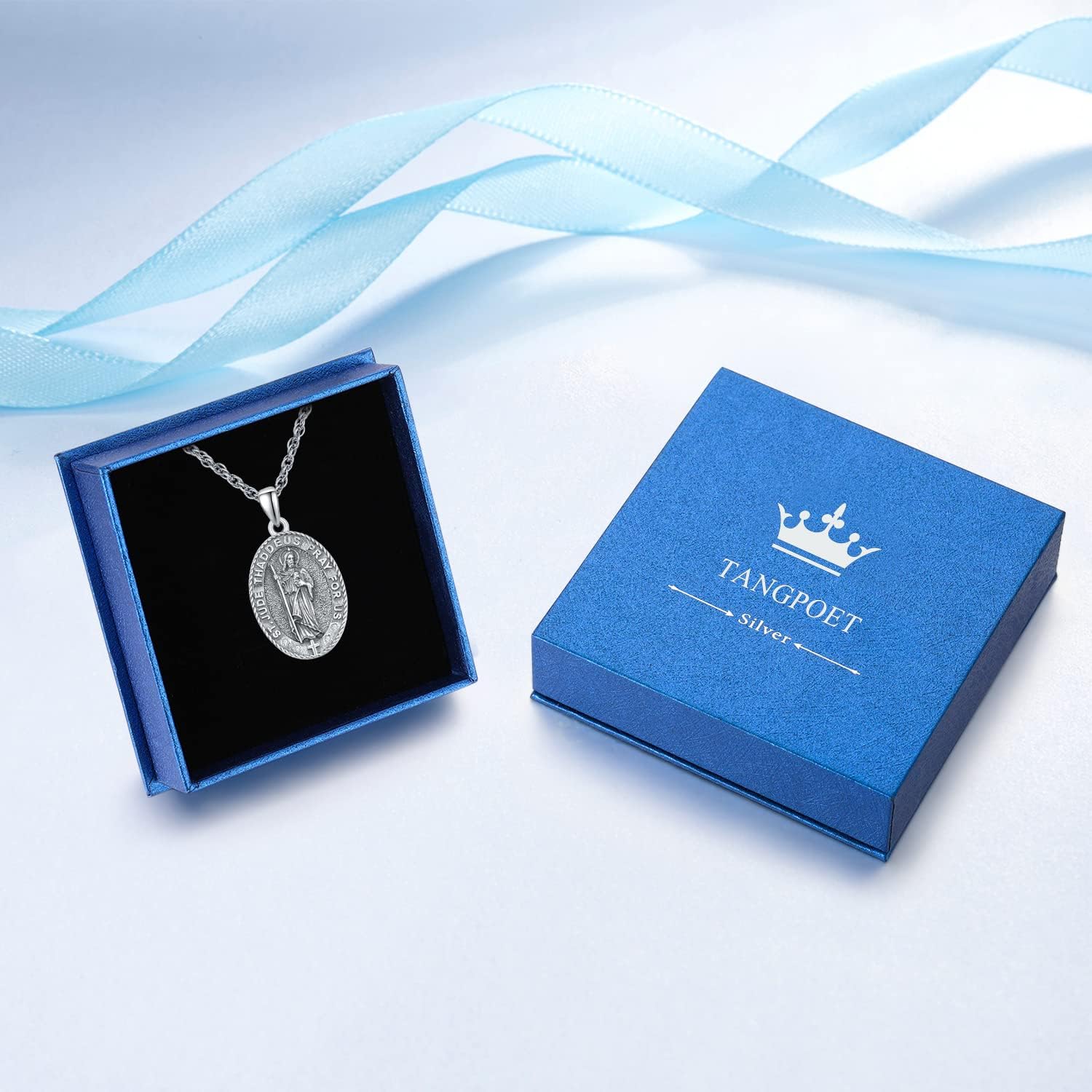 TANGPOET Saint Medal Pendant Necklace for Women Men 925 Sterling Silver 24K Gold Plated Patron Religious Christian Protection Amulet Jewelry Gifts for Birthday Mothers Fathers Day Christmas - Image 6