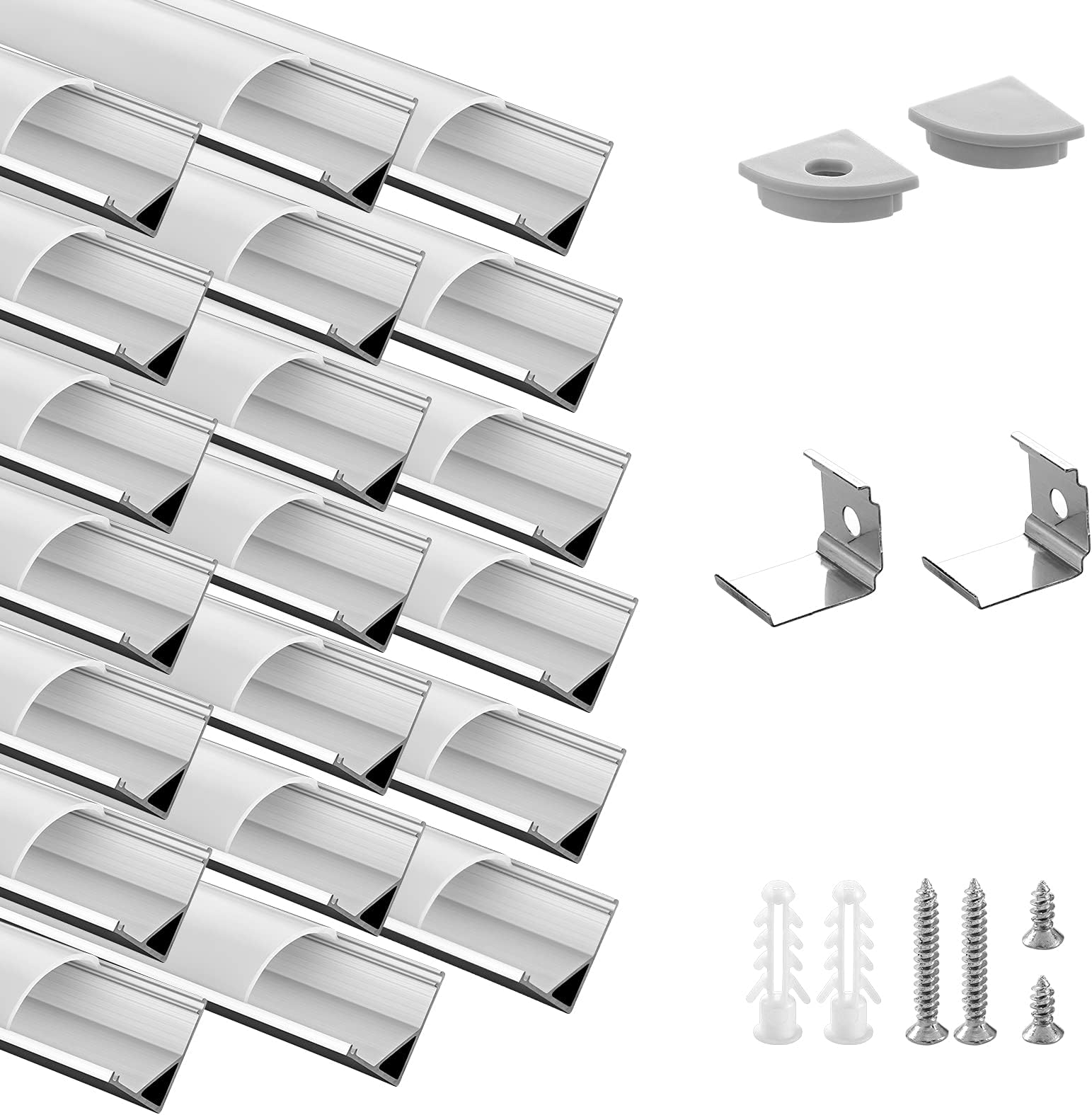 20 Pack 3.3ft/1Meter V Shape LED Aluminum Channel System with Milky Cover, End Caps and Mounting Clips, 1M Aluminum Profile for LED Strip Light Installations, Very Easy Installation…