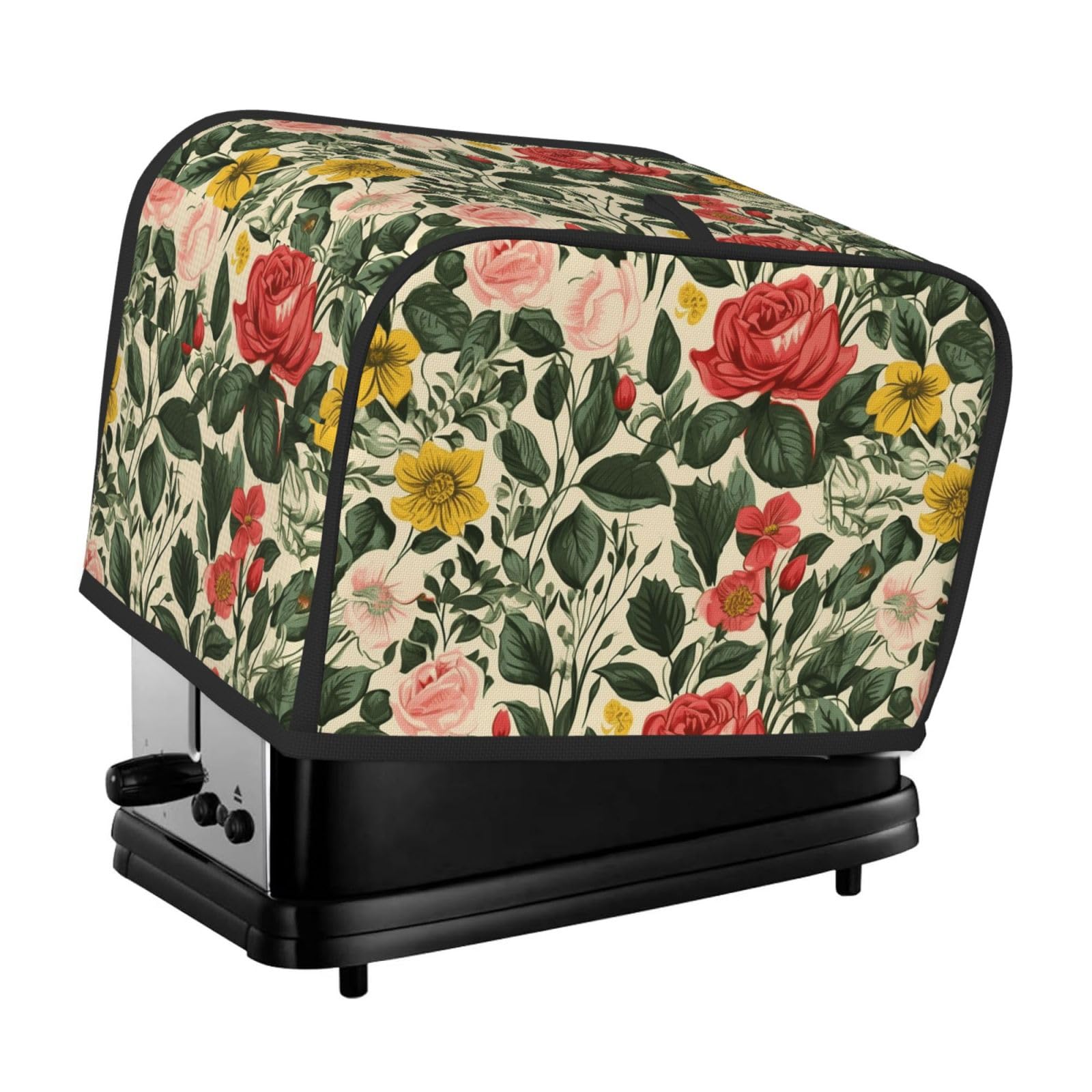 Fodpand Black Toaster Covers 2 Slice Rose Bread Machine Cover Quilted Toaster Dustproof Cover Washable Appliance Cover Bread Maker Protective For Kitchen Small Appliance