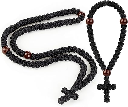 Quelay 2 Pcs Orthodox Prayer Rope 100 Knot Christian Chotki Prayer Rope 33 Knot Handmade Bracelet Greek Komboskini for Protection Blessing Gifts Car Hanging Charm Home OrnamentBlack,Classic Style