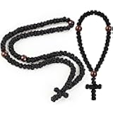 Quelay 2 Pcs Handmade Orthodox Prayer Rope 100 Knot and Christian 33 Knot Bracelet Prayer Komboskini Easter Greek Orthodox Gifts for Protection Blessing Cross Charm(Black,Classic Style)