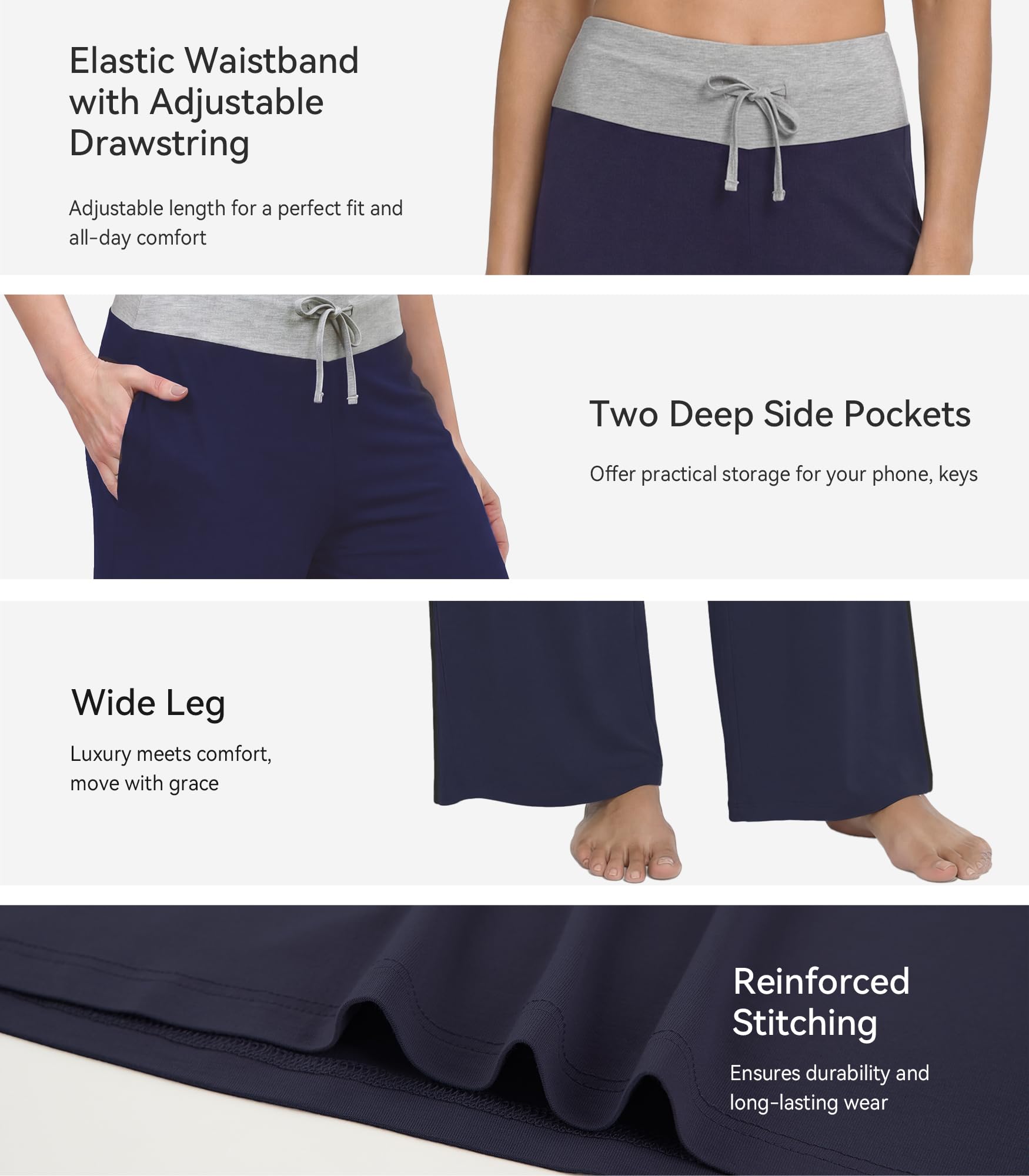 WiWi Pantaloni da donna in bambù a gamba larga pantaloni casual elastici pantaloni pigiama morbido pantaloni plus size indumenti da notte S-4X