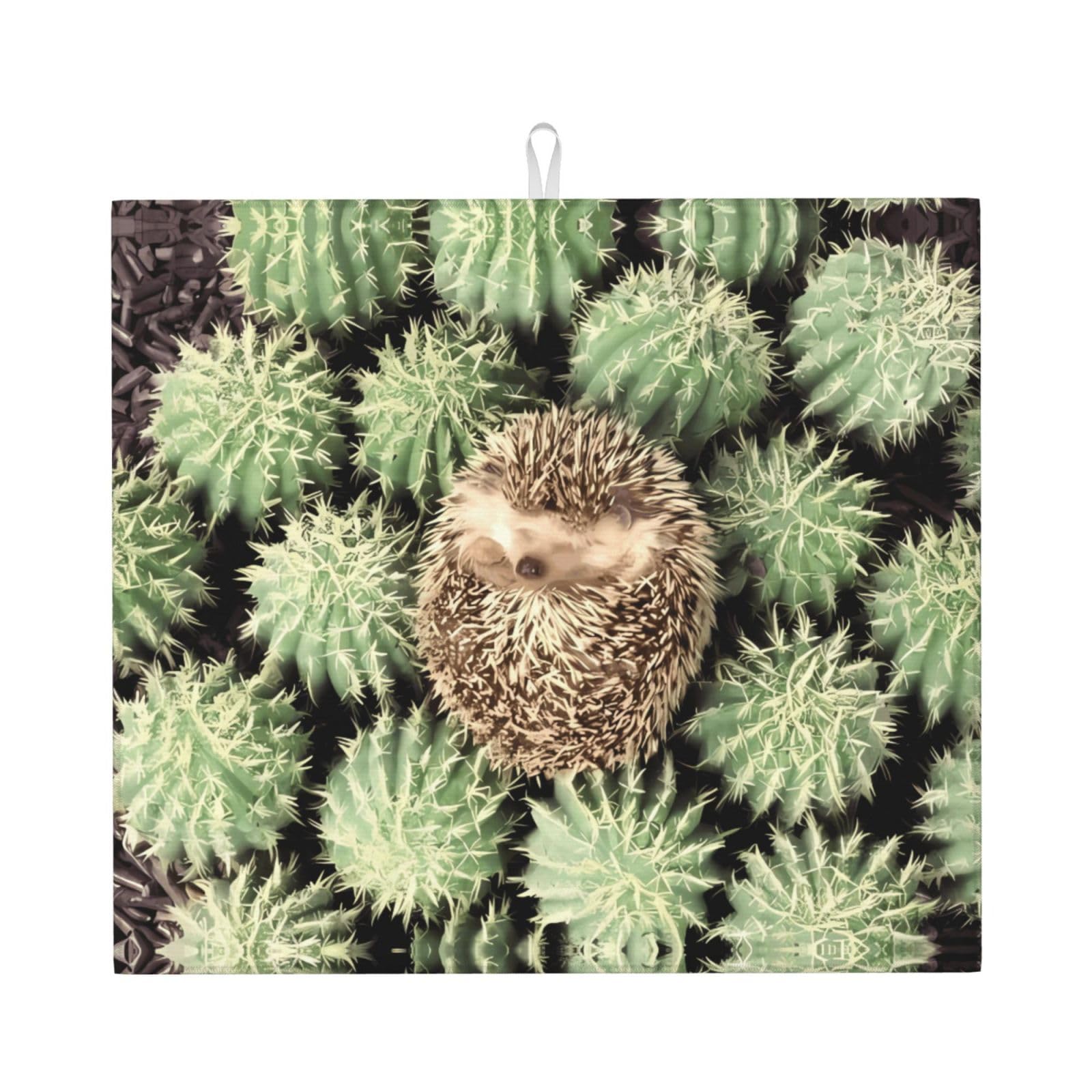 YYHHAOFA Hedgehogs Cactus Prints Kitchen Drying Mat – Highly Absorbent Microfiber Throw, Non-Slip Counter Cover for Dishes, Fade-Resistant Print & Appliance Protection