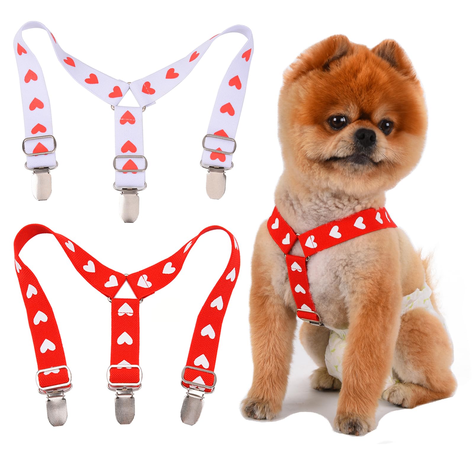 2PACK TESSVEYA Dog Diaper Suspenders Dog Suspenders for Male or Female Diaper Keeper Suspender for Dog Dress, Dog Skirt (Heart-Shaped, S)