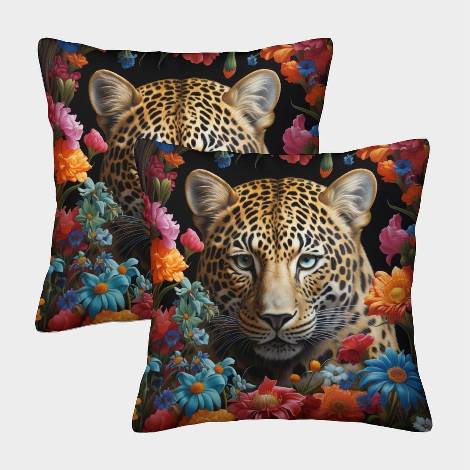 kaiyun 2 Pack Leopard Luxury Digital Printed Soft 3D Themed Square Cushion Cover 50x50cm