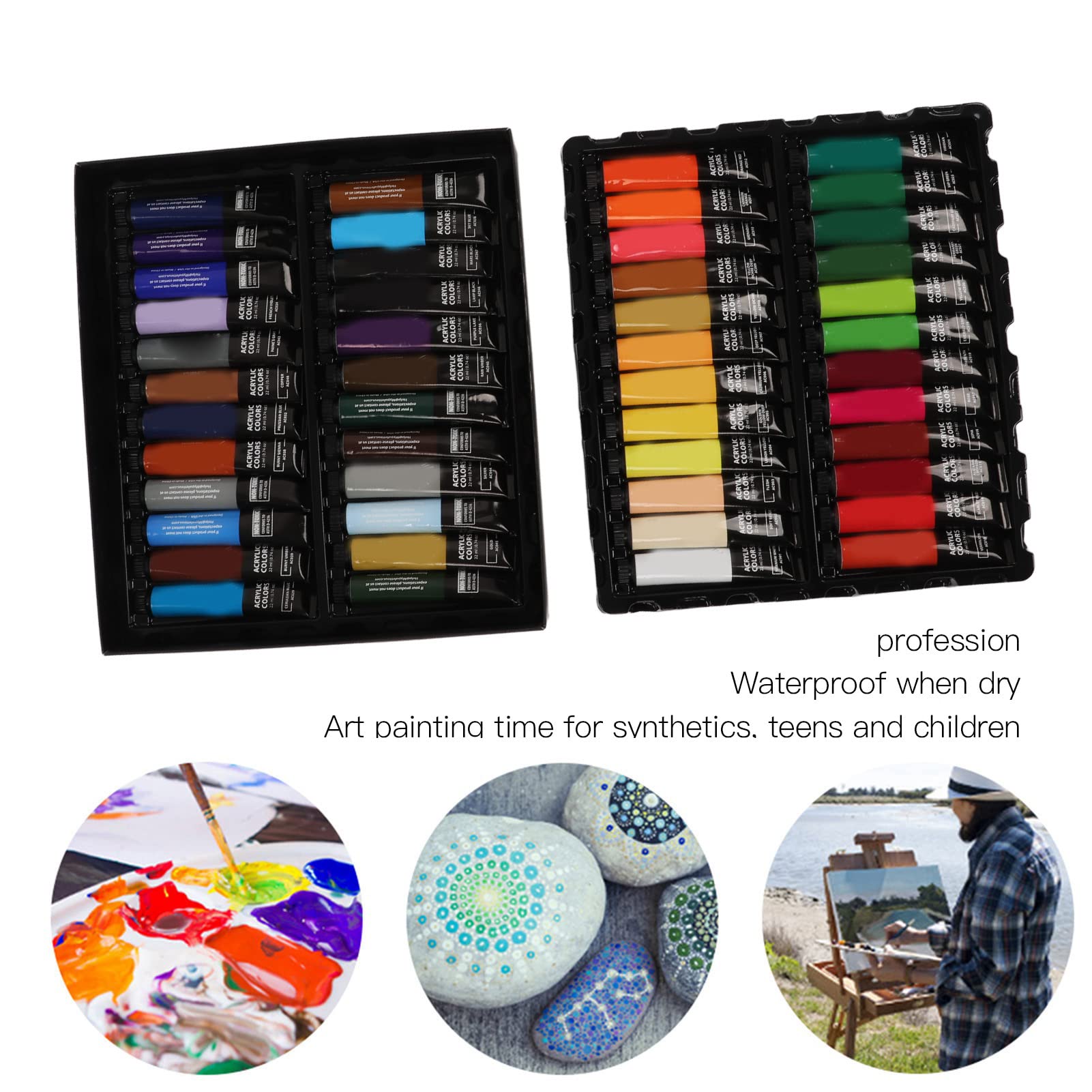 Gucagle Kit de pintura acrílica Juego de pintura de bricolaje artesanal profesional con 48 colores 6 pinceles 1 paleta para artistas principiantes adultos adolescentes proyectos de arte