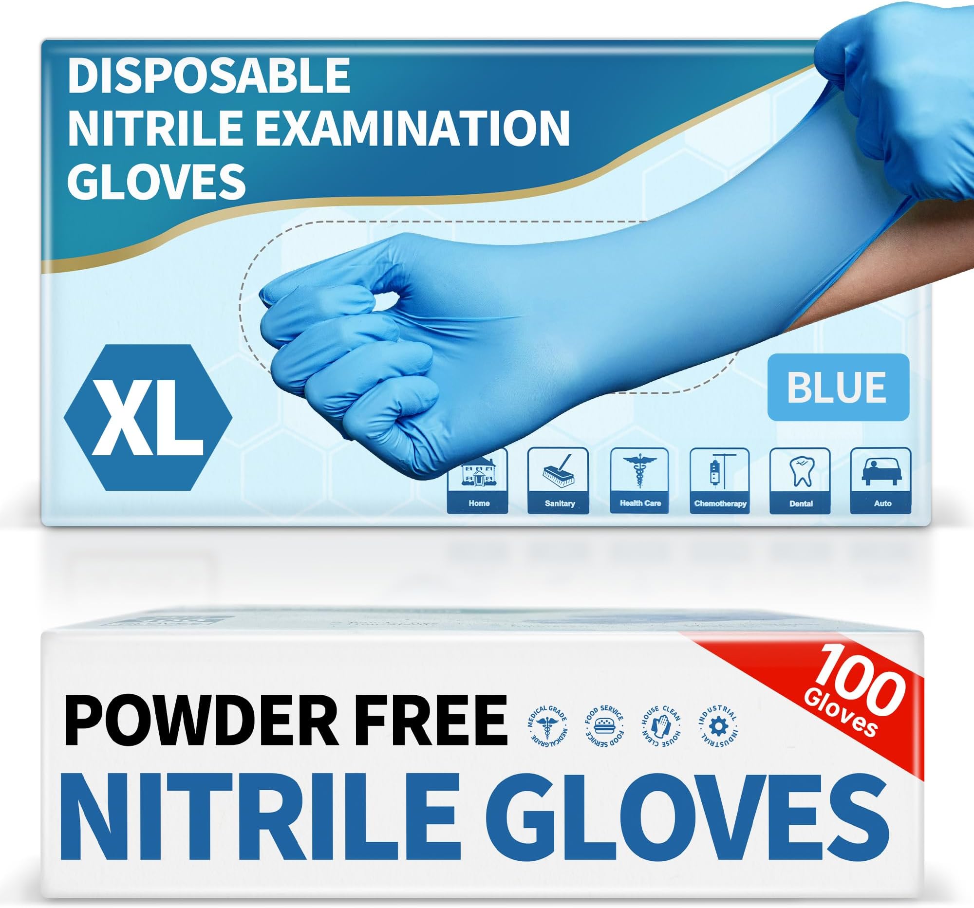 Medguy Medical Blue Nitrile Disposable Exam Gloves, 4.5 Mil 100 Pcs Powder-Free Latex-Free Food-Safe for Lab Cooking Cleaning