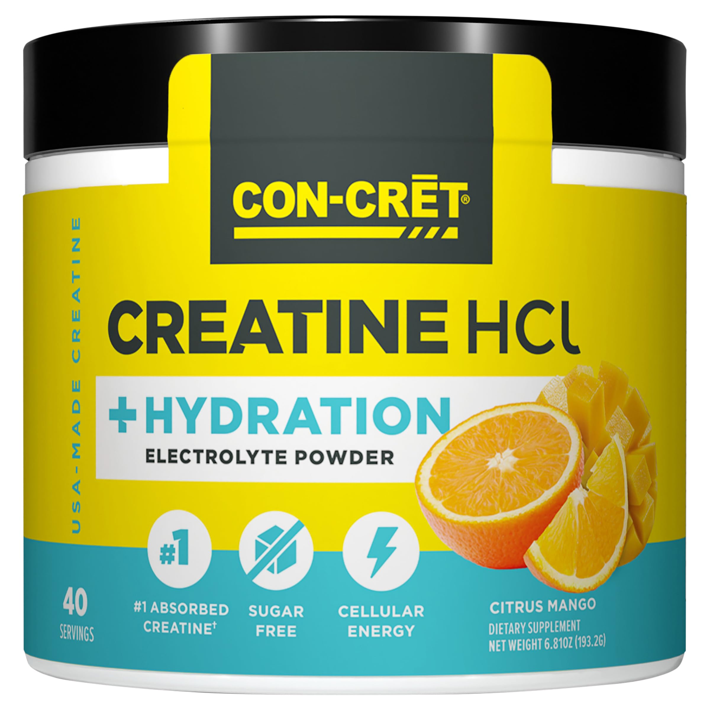 CON-CRET Creatine HCl with Electrolytes, Citrus Mango, 40 Count