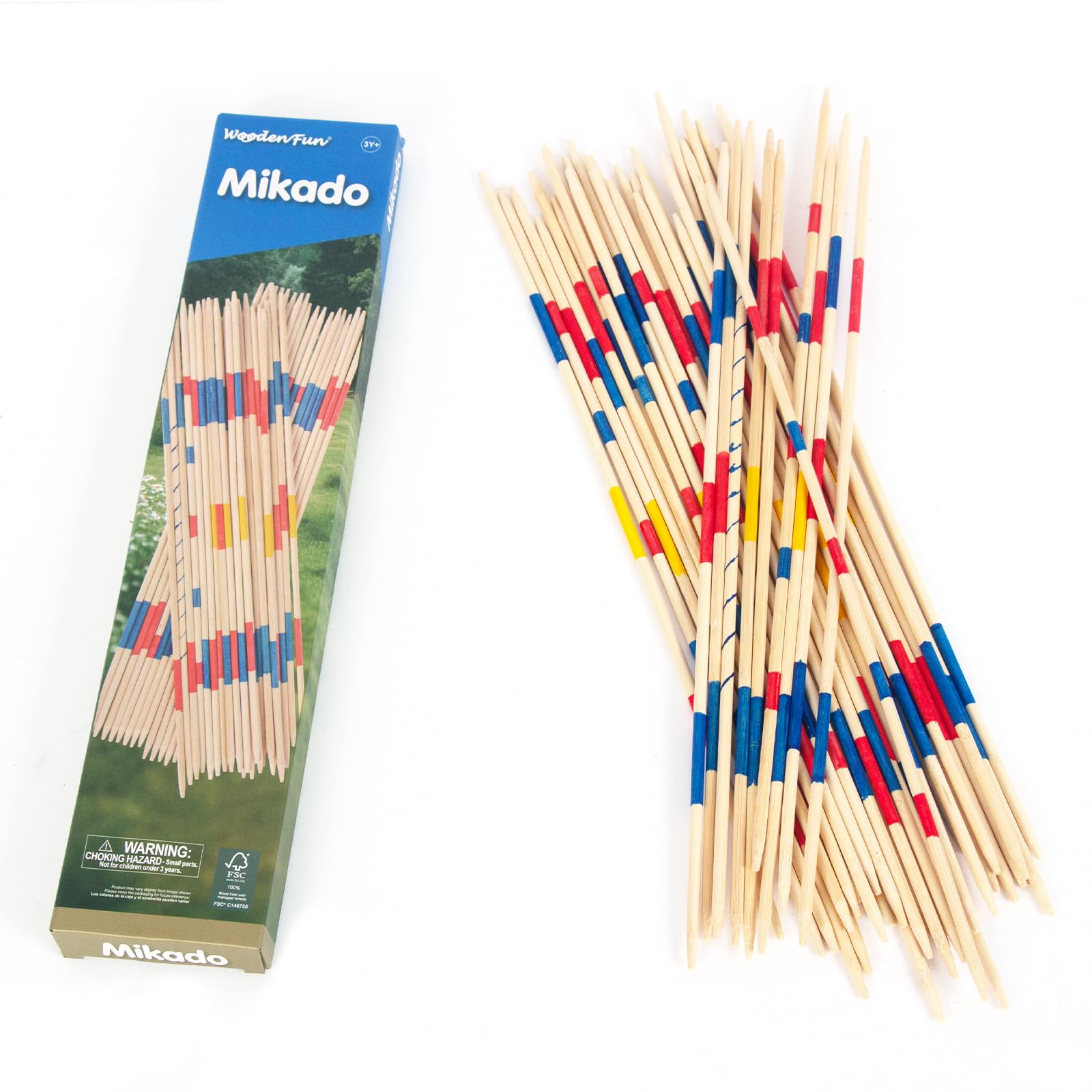 WOODENFUN 43cm Mikado Game Outdoor Wooden Toy 41pcs Pickup Sticks for Kids 3+ and Adults Family Party Games
