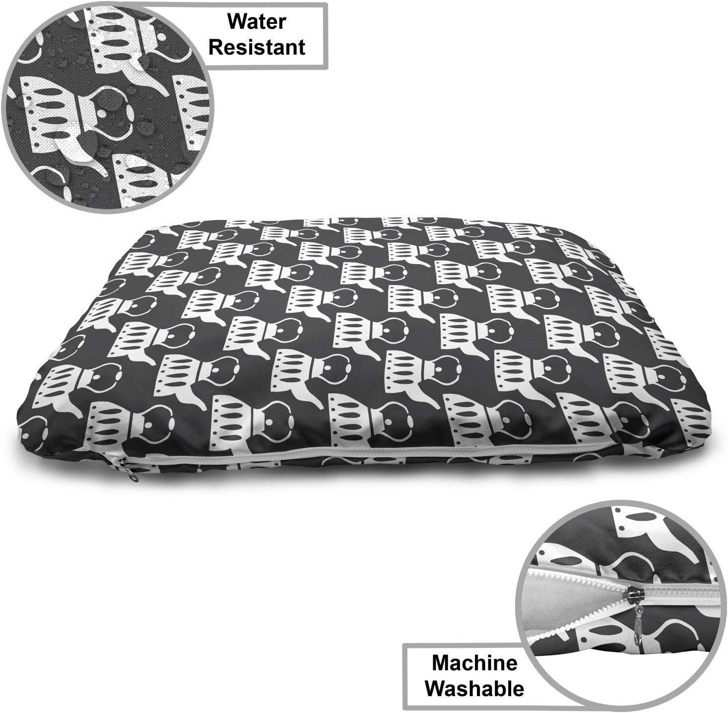 review Lunarable Tea Party Pet Bed, Greyscale Illustration of Simplistic Pots Scandinavian Style Motifs, Chew Resistant Pad for Dogs and Cats Cushion with Removable Cover, 24
