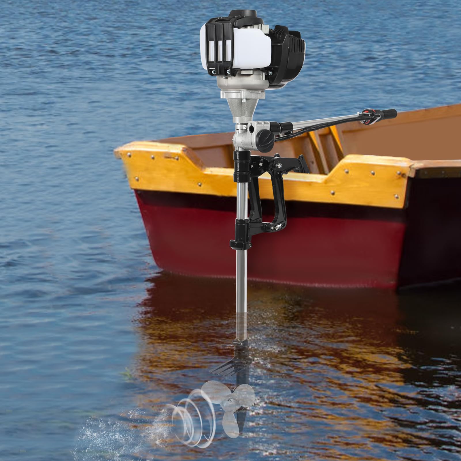 Motor fueraborda de 4 tiempos, 52 cc, motor fueraborda 5,5 CV, gasolina, 1,82 kW, barco de pesca, motor de gasolina, motor de barcos de gasolina, refrigeración por aire, CVT manual, hélice de