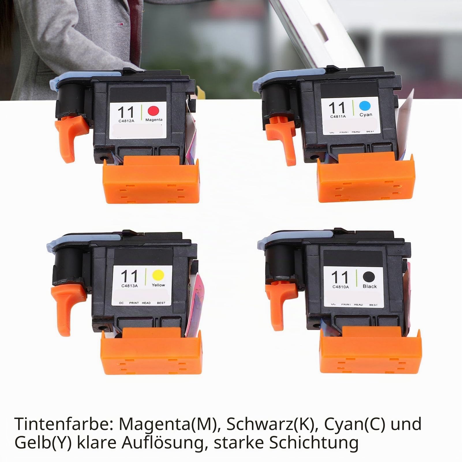 4 Stück Druckkopf,Druckkopf Ersatz HP Designjet 100 110 111 500 510 800 813 850,Farbe von Magenta, Schwarz, Cyan und Gelb