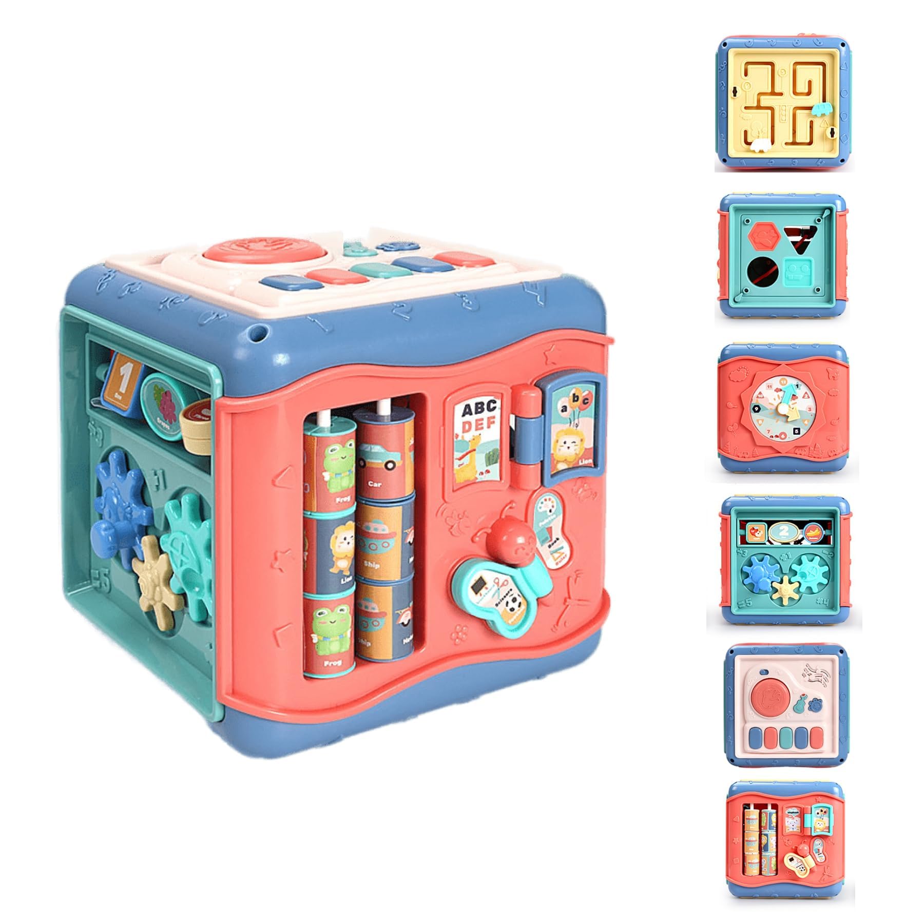 UniTrainBaby & Toddler Learning Educational Montessori Travel Toy Shape Sorting Box 7in1 - Activity Cube 1-3 years old - Musical & Sensory Soft Suction Toys - Baby Birthday Gifts for Girls & Boys