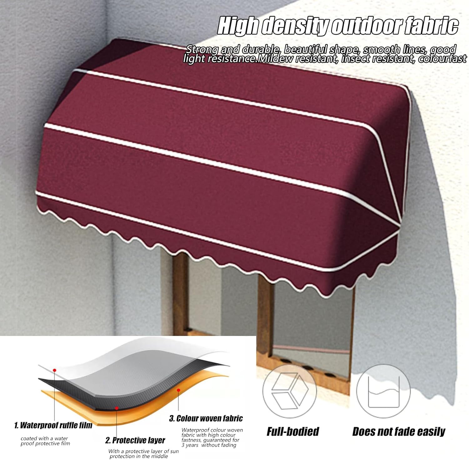 Outdoor Cafe Restaurant Street Store Retractable Awning Canopy UV Rain Snow Protection Sunshade Shelter Roofing for 200x60x60cm Windows and Doors (Orange)