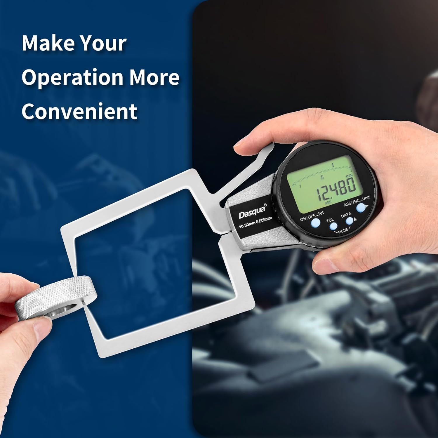 Hand operating Dasqua Digital External Caliper