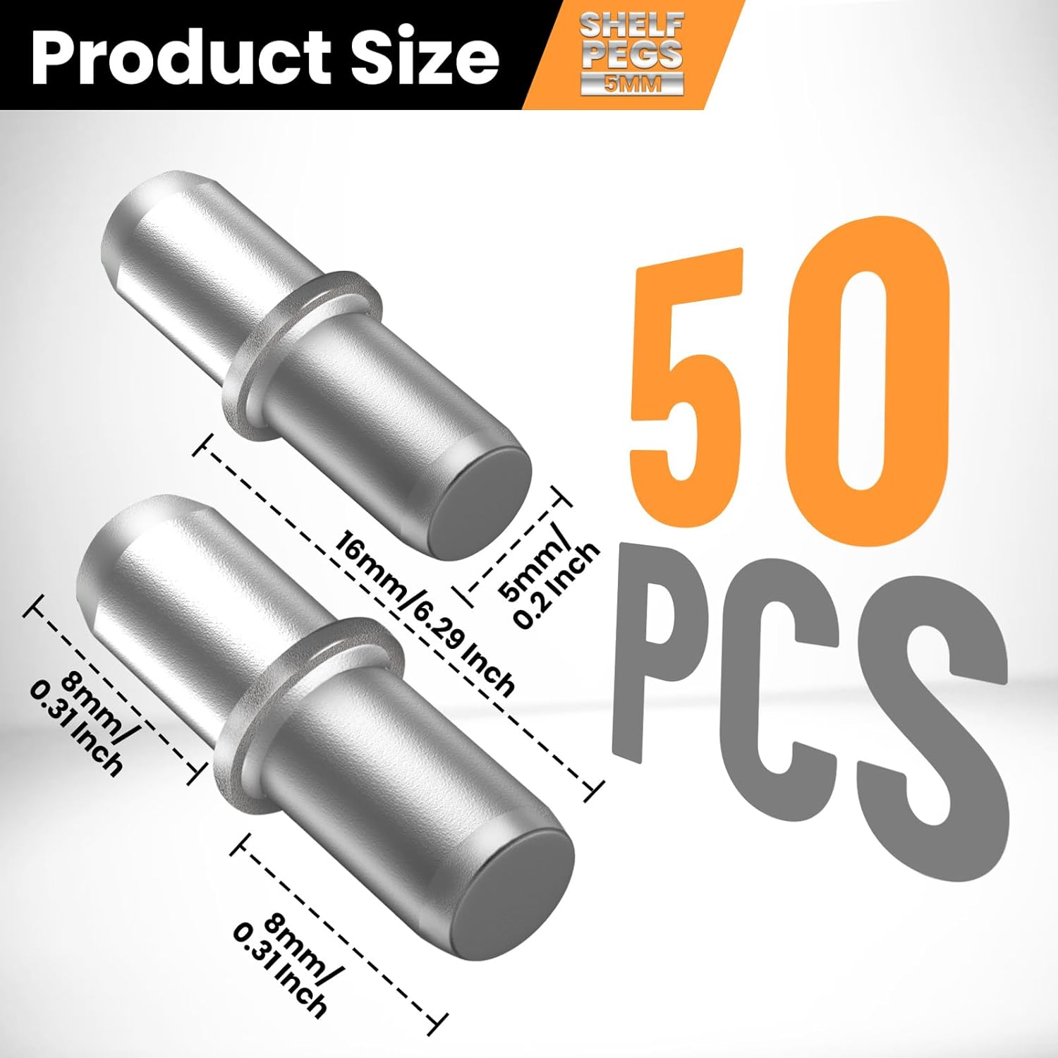 FANDAMEI 50 Pack Shelf Pins, Metal Nickel Support Pegs Cabinet Support Pins for Furniture Shelves Bracket