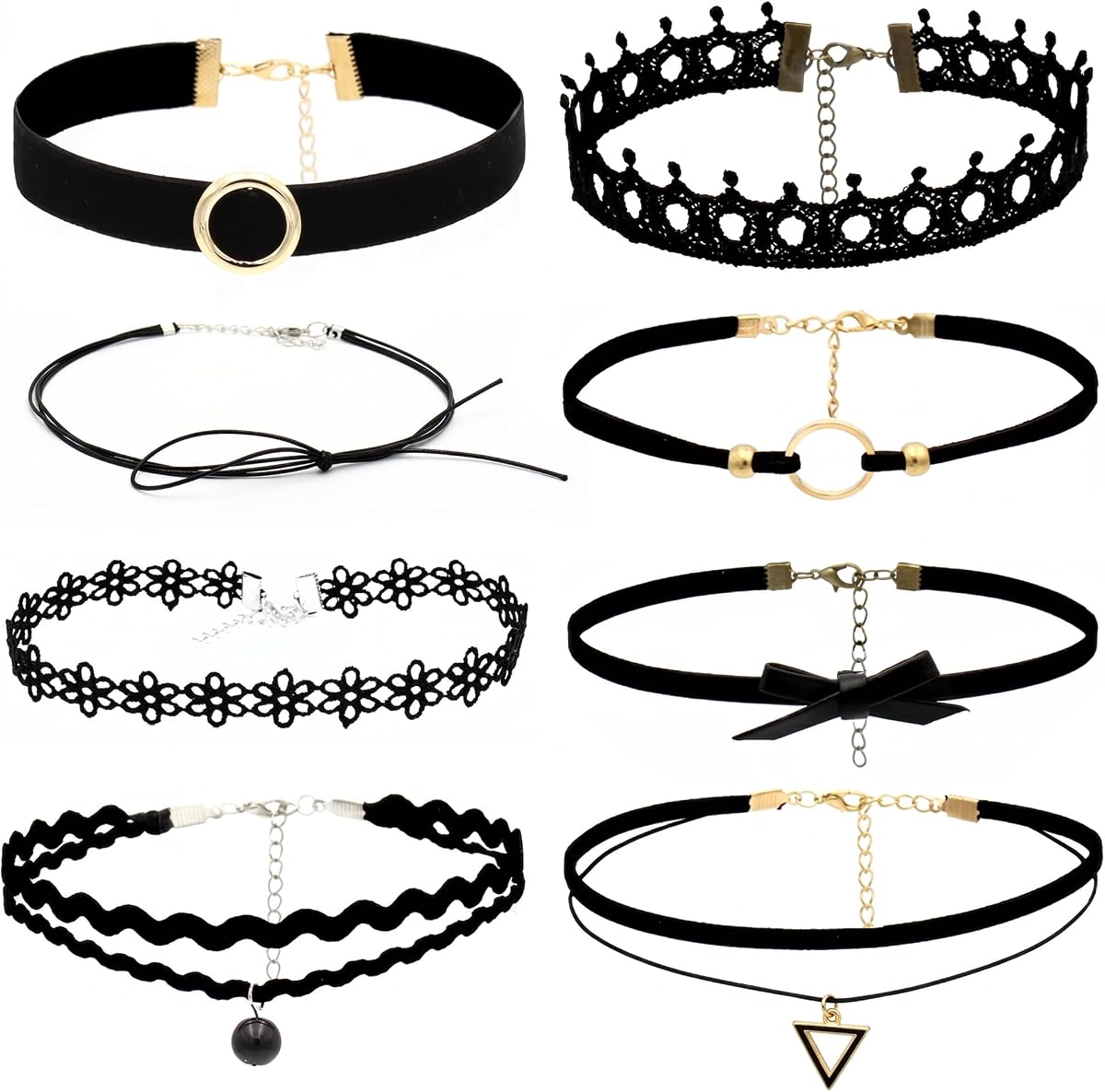 6Pcs Black Lace Choker Necklace Set for Women Gothic Velvet Heart Flower Hollow Chokers Collar Necklace