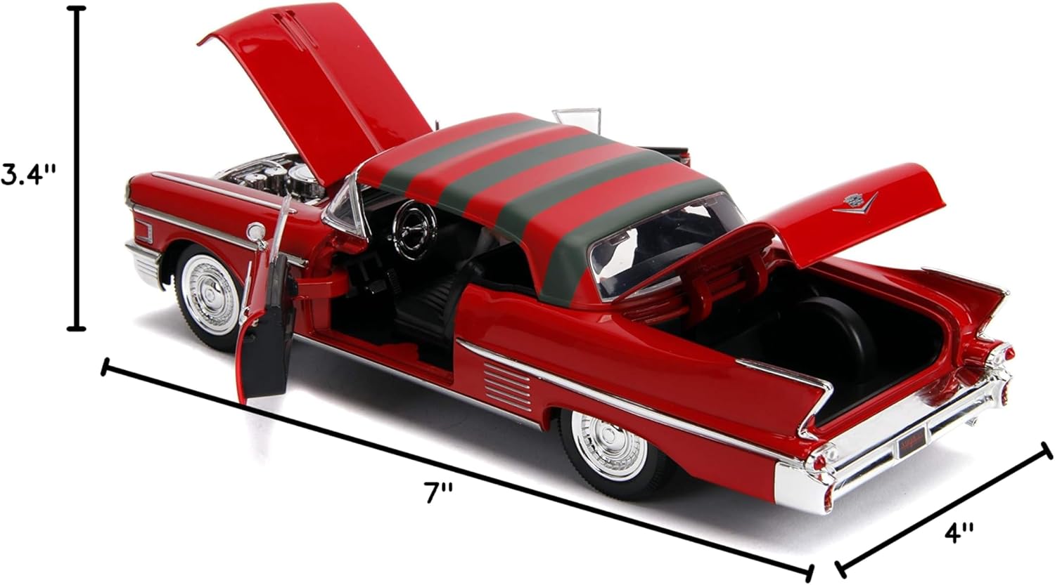 Jada Toys 1:24 Scale 1958 Cadillac Series 62 Die-Cast Model Vehicles with Freddy Krueger Figure