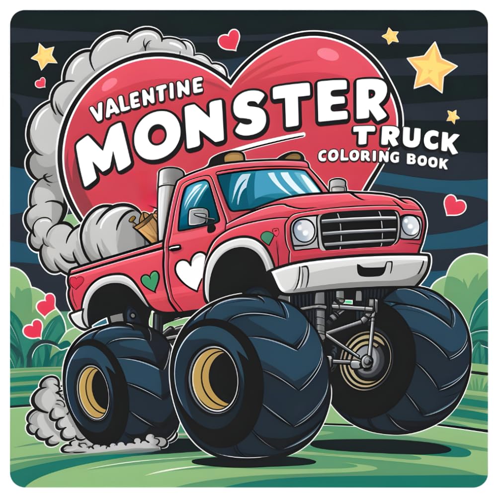 Valentine Monster Truck Coloring Book: Valen-TIRE’s Day Madness, 40 Bold And Easy Heartbreakers on Huge Tires, Fueled by Love
